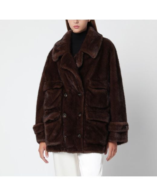 S.w.o.r.d 6.6.44 Brown Dark Double-Breasted Faux Fur Coat