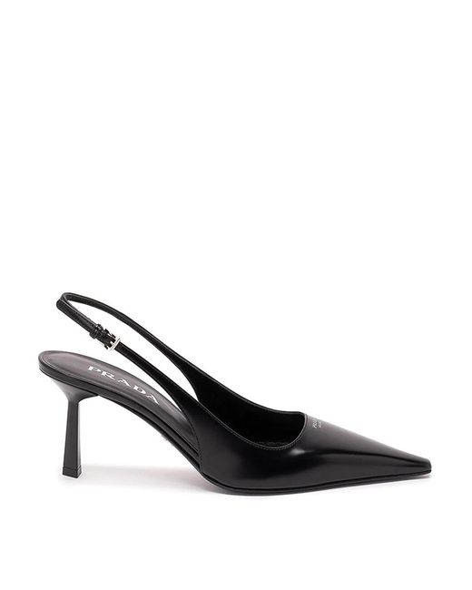 Prada Black Brushed Leather Slingback Pumps
