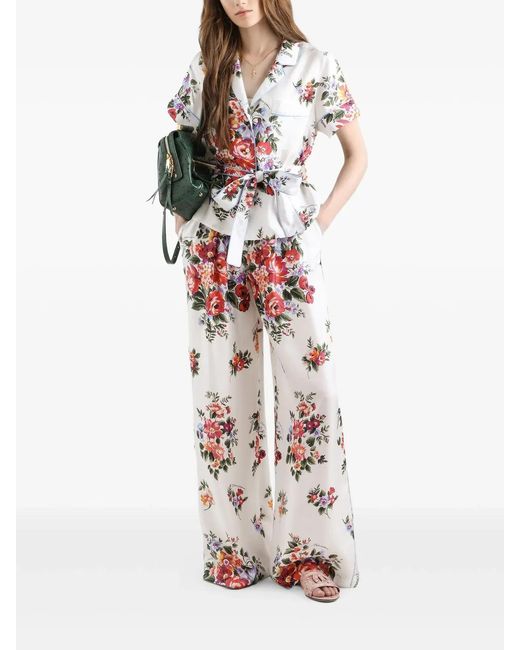 Dolce & Gabbana White Dolce & Gabbana Silk Kimono Shirt With Floral Print