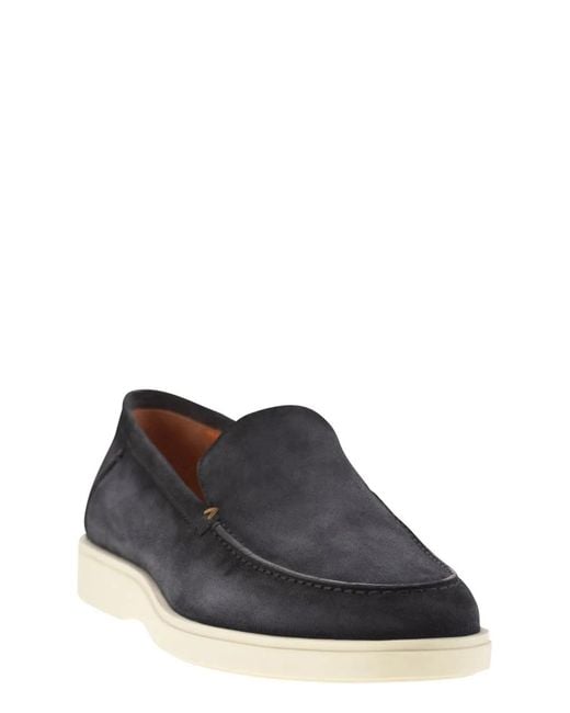 Santoni Black Suede Moccasin for men