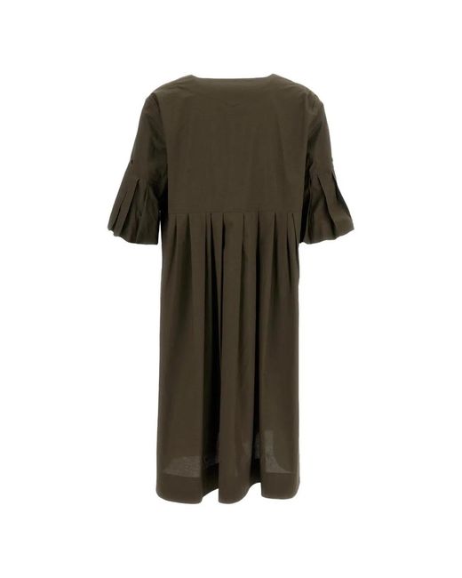 Fay Green Viscose V-Neck Pleated Dresses