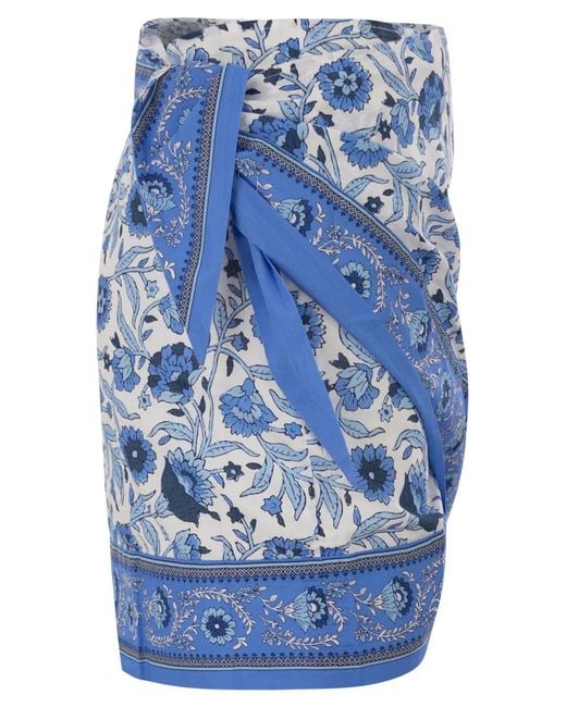 Mc2 Saint Barth Blue Floral Print Cotton Wrap Mini Skirt