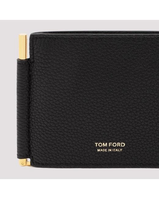 Tom Ford Black Leather T Line Money Clip Wallet for men