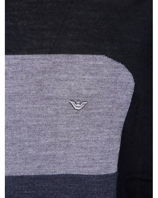 Emporio Armani Blue Round Neck Tricolor Sweater for men