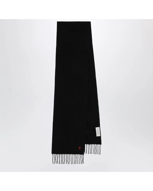 AMI Black Ami De Coeur Wool Scarf for men