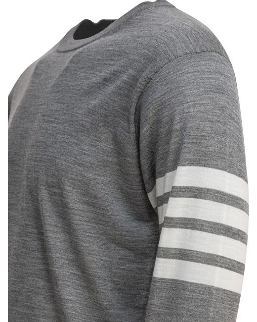 Thom Browne Gray Classic Crewneck Pullover W/ 4 Bar Sleeve for men