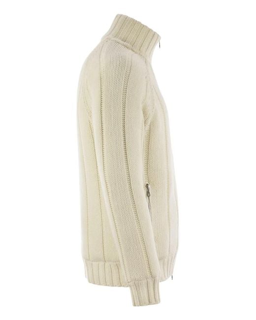 Brunello Cucinelli Natural Cashmere Knit Down Jacket With Zip for men