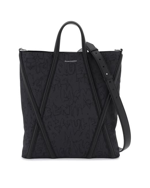 McQueen Black Harness Shopper Bag for men