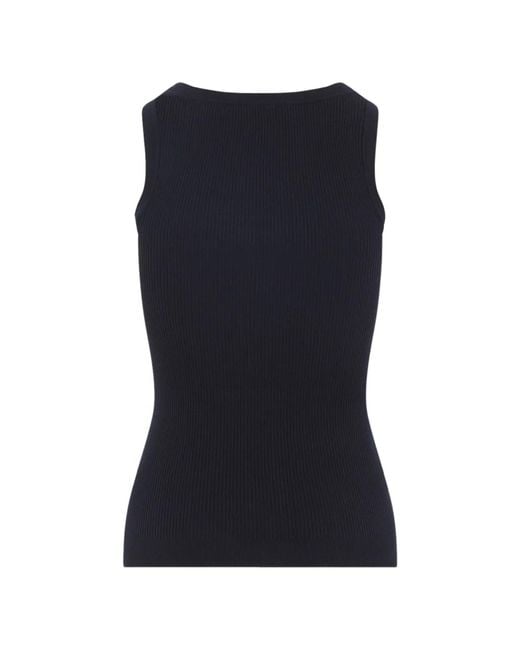 Miu Miu Blue Logo-Embroidered Ribbed-Knit Top