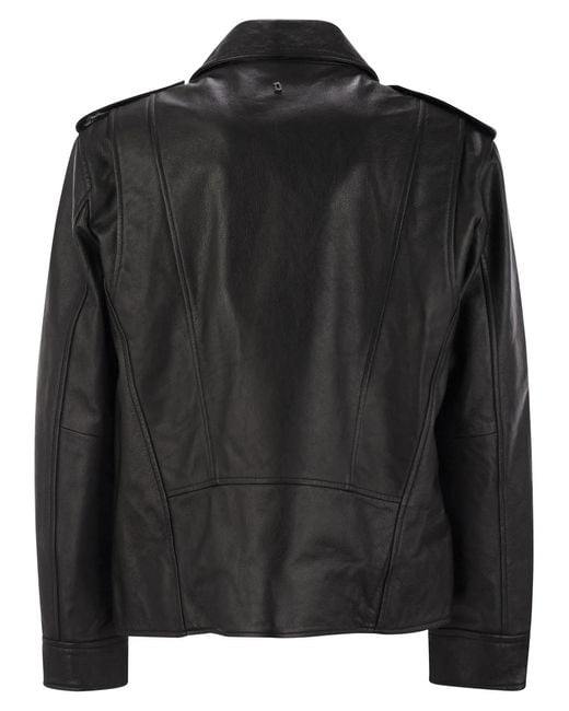 Dondup Black Leather Jacket for men