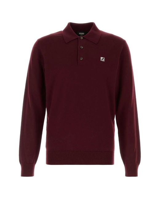 Fendi Red Stretch Wool Polo Shirt for men