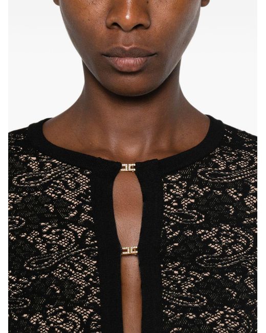 Elisabetta Franchi Black Nero Pelle Knit Lace Cardigan