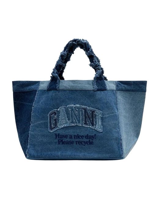 Ganni Blue Xxl Trapeze Shopper Bag