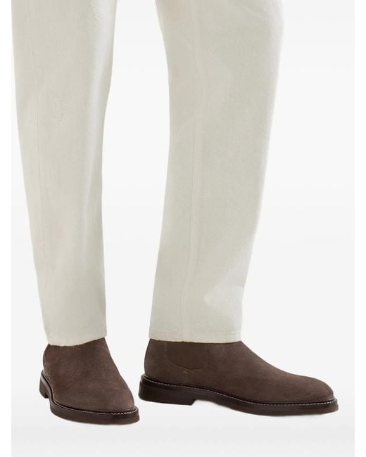 Brunello Cucinelli Brown Suede Chelsea Boots for men