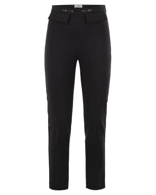 Elisabetta Franchi Black Slim Trousers With Logo Belt