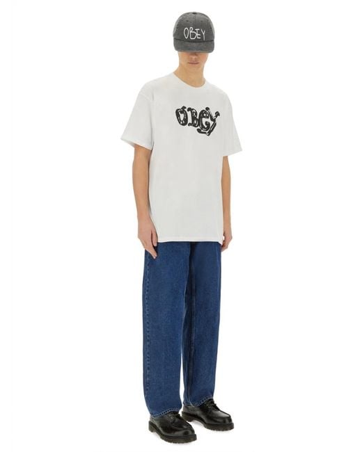 Obey Gray Logo Print Tshirt for men