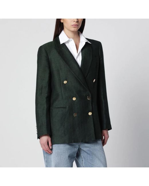 VI TO VI Black Doublebreasted Linenblend Jacket