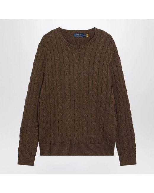 Polo Ralph Lauren Brown Cable-Knit Cotton Crewneck Sweater for men
