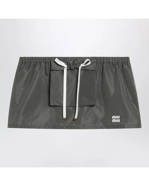 Miu Miu Gray Tela Tec Miniskirt With Front Pocket