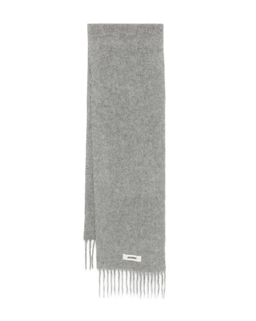 Jacquemus Gray Carro Scarf With Fringes for men