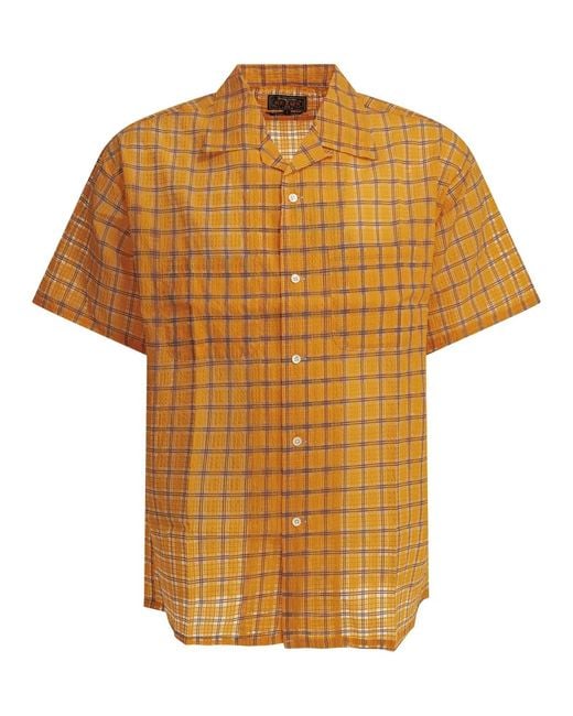 Beams Plus Orange "Open Collar Nylon Airy Plaid" Casual Shirt for men