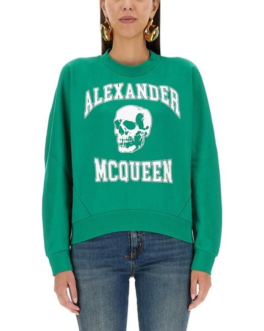 McQueen Green Varsiity Skull Sweatshirt