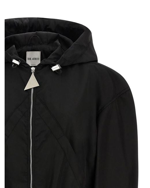 The Attico Black Maxi Hood Bomber Jacket