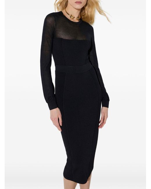 Elisabetta Franchi Blue Ribbed Jacquard Midi Dress