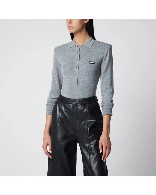 ROTATE BIRGER CHRISTENSEN Gray Wool Longsleeve Polo Shirt
