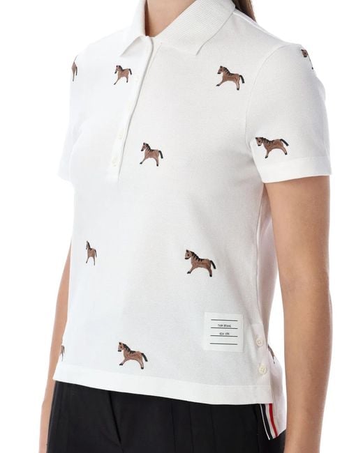 Thom Browne White Thom Browne Cotton Polo Shirt With Embroidered Horses