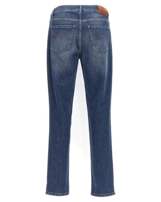 Brunello Cucinelli Blue Logo Embroidery Stretch Jeans for men