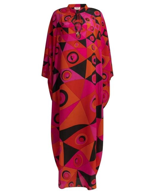Emilio Pucci Red Occhi Fuchsia Silk Caftan Dress