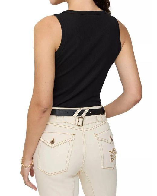 Burberry Black Cotton Blend Tank Top With Check Trim