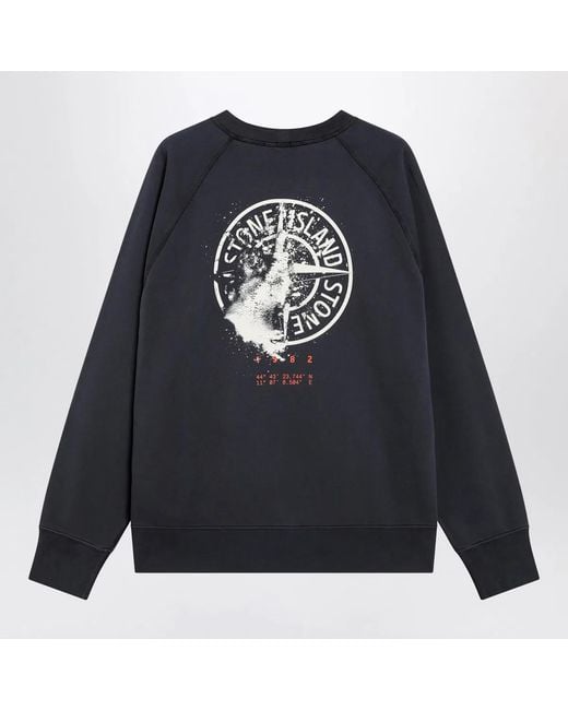 Stone Island Blue Cotton Sweatshirt With Logo Prints for men