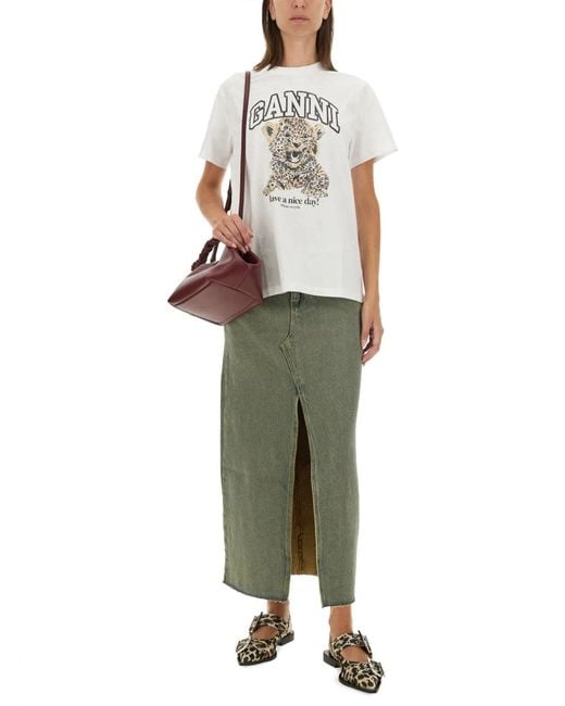 Ganni White Printed Cotton T-Shirt