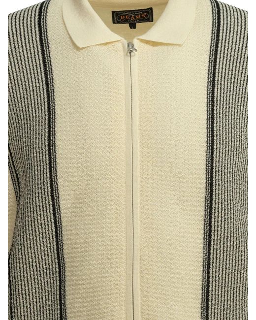 Beams Plus Natural Polyester Linen Polyester Nylon Linen Textured Knit Zipper Polo Shirt for men