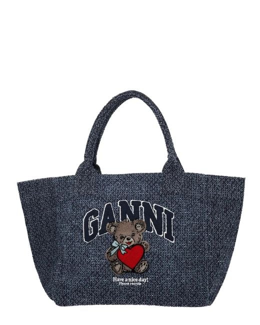 Ganni Blue Denim Organic Cotton Handbag