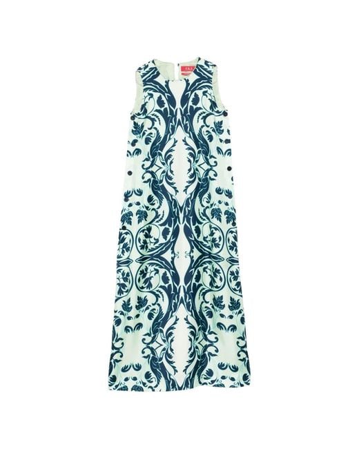 F.R.S For Restless Sleepers Blue Printed Silk Dress