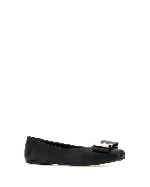 Ferragamo Black Salvatore Nappa Leather Lina Ballerinas