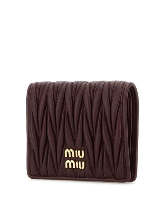 Miu Miu Purple Small Matelassé Nappa Leather Wallet With Snap Closure