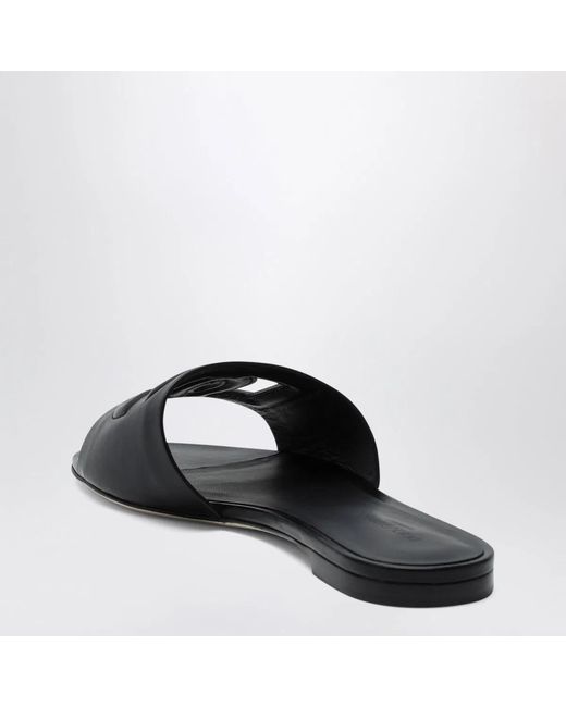 Dolce & Gabbana Black Dolce&Gabbana Leather Slides With Dg Logo