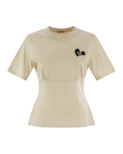 Moncler White Cotton T-Shirt With Handmade Beads
