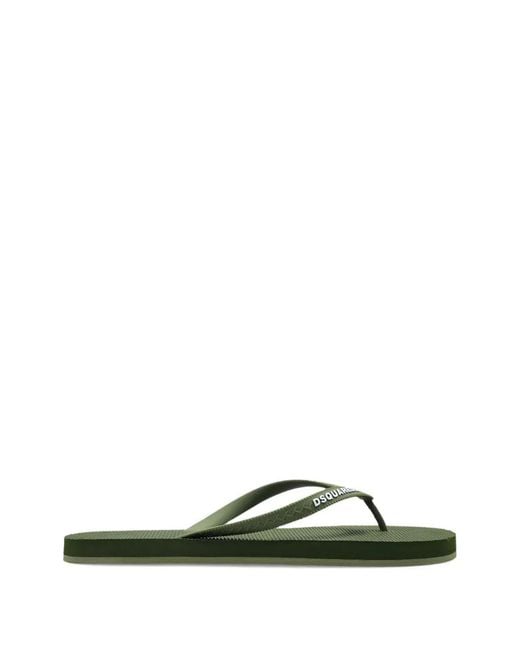 DSquared² Green Thong Flip-Flops With Logo for men