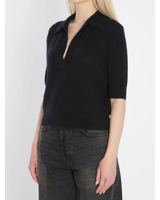 Khaite Black Shrunken Cashmere Polo Shirt