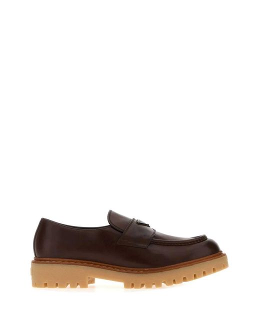 Prada Brown Leather Loafers for men
