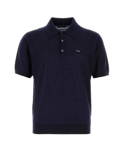 Prada Blue Wool Polo Shirt for men