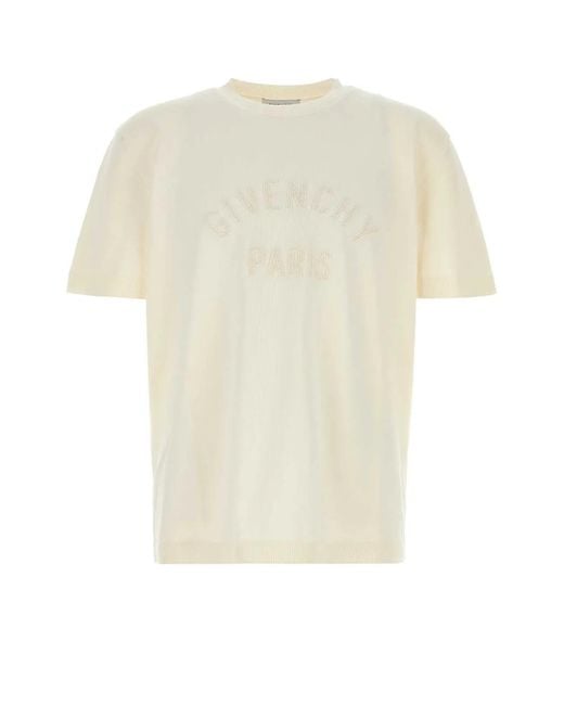 Givenchy White Embellished Knit Short Sleeves T-Shirt for men