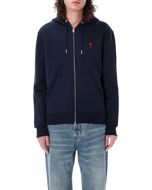 AMI Blue Ami De Coeur Zipped Hoodie for men