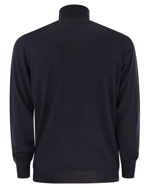 Fedeli Blue Superfine Wool Turtleneck Derby for men