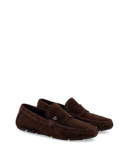 Ferragamo Brown Dark Leather Gancini Penny Flat Shoes for men